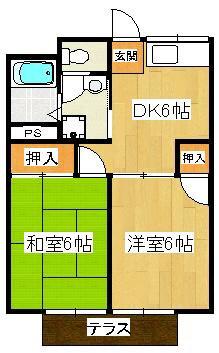 ヴィラ中山C(2DK/2階)の間取り写真