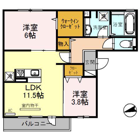 HARMONY COURT(2LDK/2階)の間取り写真