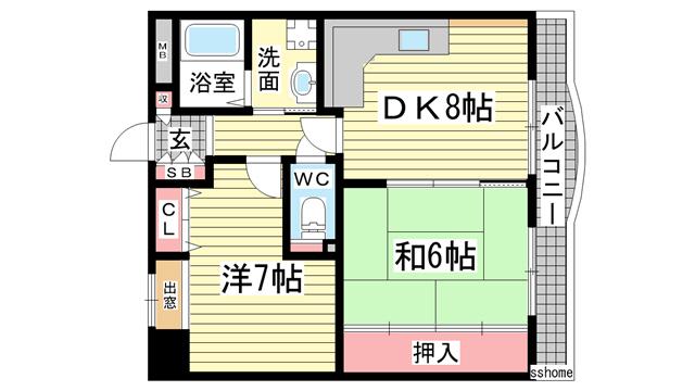 ビエント六甲II(2DK/2階)の間取り写真