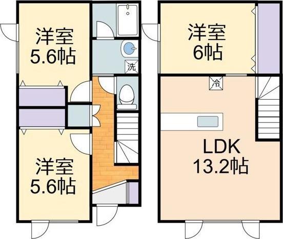 パッシブアパートメント大曲(3LDK/1階)の間取り写真