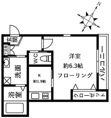HEBEL宮原(1K/2階)の間取り写真