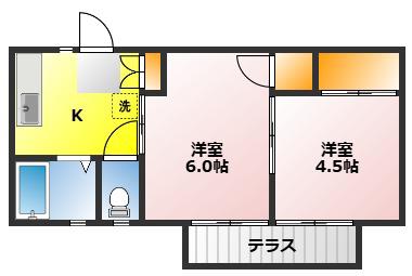 カスヤハイツ(2K/1階)の間取り写真