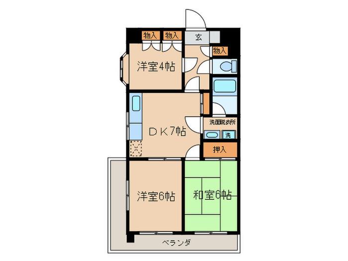 日吉ロイヤルパレス(3DK/6階)の間取り写真