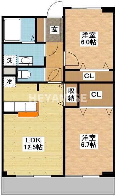 パラディヒラムネII(2LDK/2階)の間取り写真