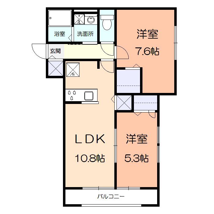 カーサ フィオーレ(2LDK/3階)の間取り写真
