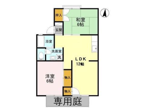パレーシャル津秦(2LDK/1階)の間取り写真