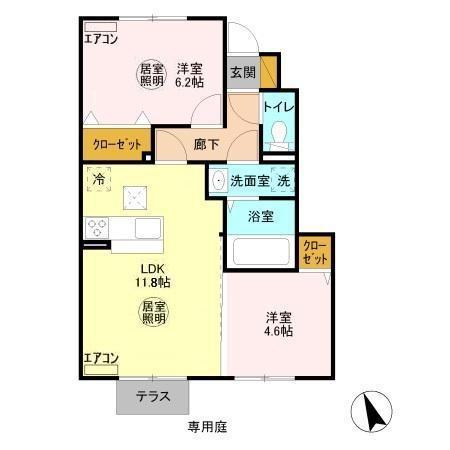 サウスヒルズ I(2LDK/1階)の間取り写真