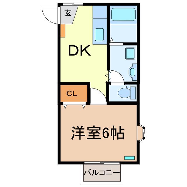 イーストヒル(1DK/1階)の間取り写真