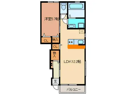 ドゥ・アネッサVI(1LDK/1階)の間取り写真