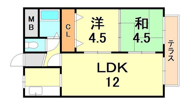 ヴィラ本山(2LDK/1階)の間取り写真