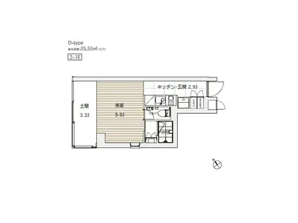 モデリアブリュット中目黒(ワンルーム/3階)の間取り写真