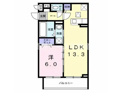 ウォーム八尾木(1LDK/2階)の間取り写真