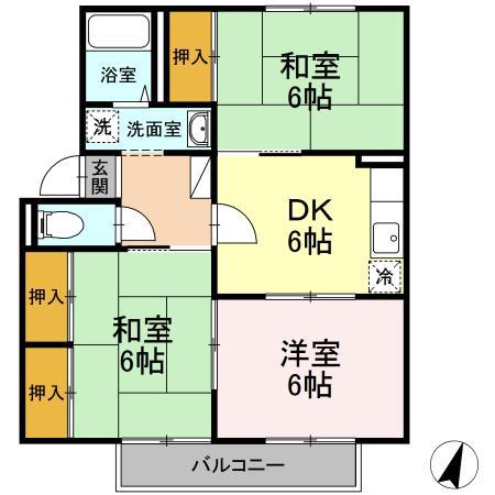 プレジール大和I(3DK/2階)の間取り写真