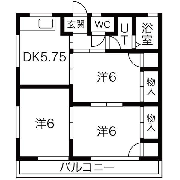 栗木山ハイツ 2棟(3DK/2階)の間取り写真