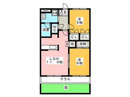 シャングリラ壱番館(2LDK/1階)の間取り写真
