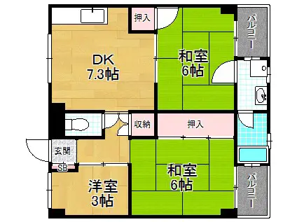 ビレッジハウス私部(3DK/2階)の間取り写真