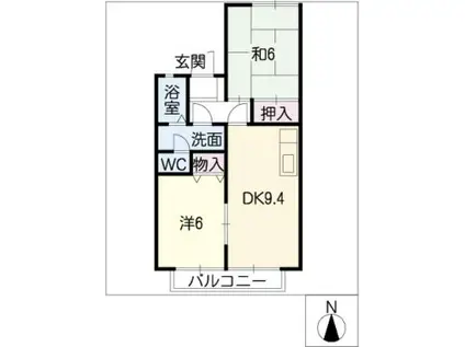 カーサ・ベルデ(2DK/1階)の間取り写真