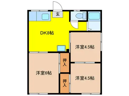 パークヒルズ日宇 B棟(3DK/1階)の間取り写真