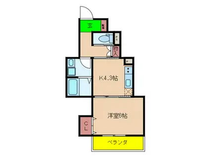 ロータスコートIV(1K/1階)の間取り写真