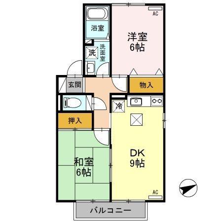 ウォーターシールドA(2DK/1階)の間取り写真