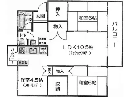 新金岡3丁1番B 12棟(3LDK/4階)の間取り写真