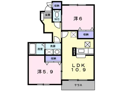メゾン アンジュD棟(2LDK/1階)の間取り写真
