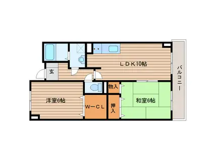 エスポワール栗原(2LDK/4階)の間取り写真