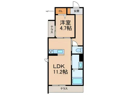 ハルミエールII(1LDK/1階)の間取り写真