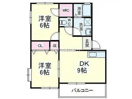 ビバリータウン林B(2DK/1階)の間取り写真