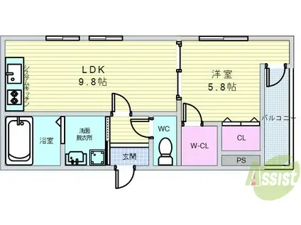フジパレス蛍池南町2番館(1LDK/2階)の間取り写真