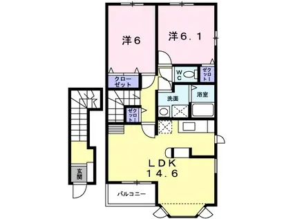 ノートルハウスI(2LDK/2階)の間取り写真