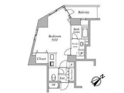 セントラルクリブ六本木I(ワンルーム/9階)の間取り写真