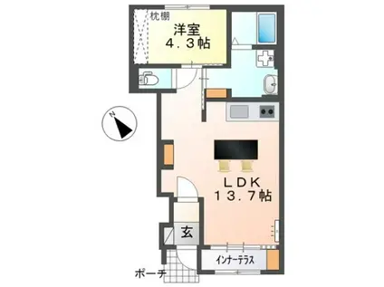 パートリア宮内(1LDK/1階)の間取り写真