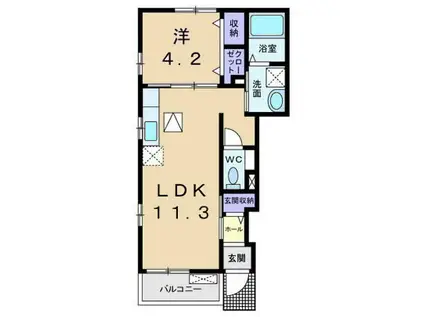 フェリシオツー(1LDK/1階)の間取り写真