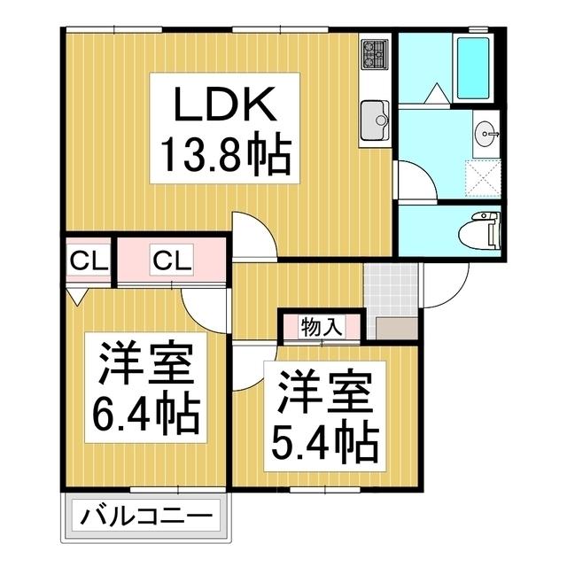 ハイム押鐘C棟(2LDK/2階)の間取り写真
