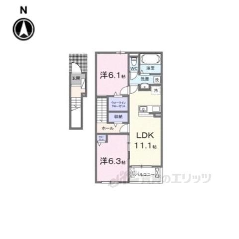 バンブー オン(2LDK/2階)の間取り写真