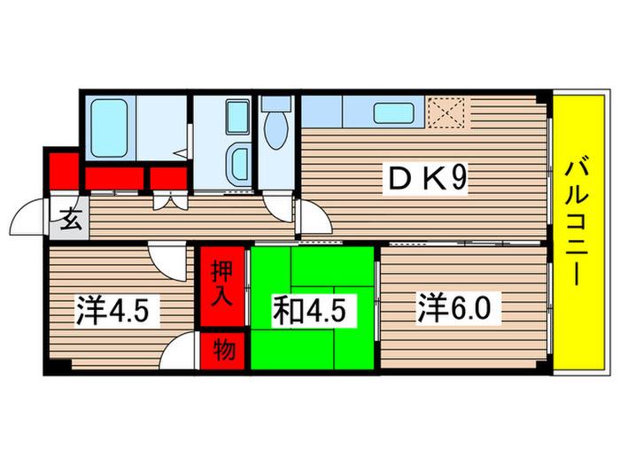 エクセルハイム海宝(3DK/3階)の間取り写真