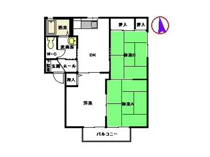 アローフィールド甘木E棟(3DK/2階)の間取り写真