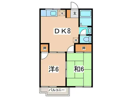 KハイツⅡ(2DK/2階)の間取り写真