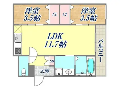 ティオセレーノ(2LDK/1階)の間取り写真