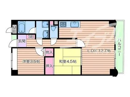 フローイント上長(2LDK/3階)の間取り写真