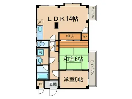 カーサ天王(2LDK/1階)の間取り写真