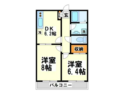 パ-クヒルズ狛江(2DK/1階)の間取り写真