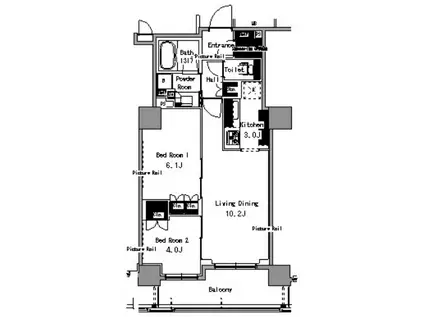 パークアクシス日本橋浜町(2LDK/5階)の間取り写真