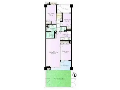 パークハウス等々力1丁目(3LDK/1階)の間取り写真