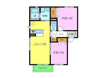 メゾン石川(2LDK/1階)の間取り写真