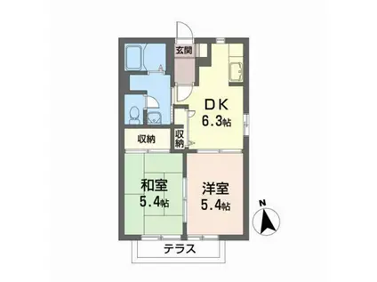 オーセントE(2DK/1階)の間取り写真