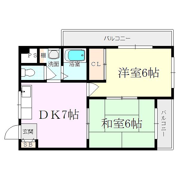 ベアコート塚口(2DK/4階)の間取り写真