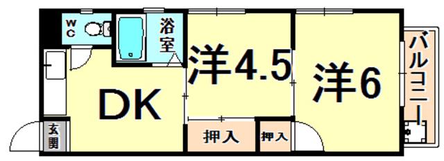 サンハイツ伊丹(2DK/3階)の間取り写真