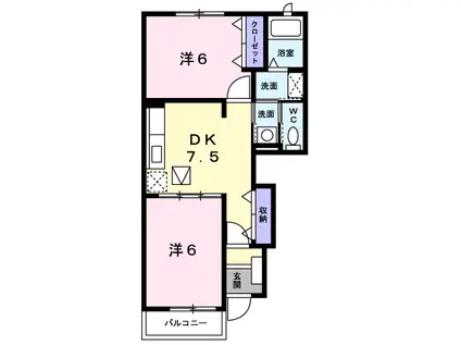 ANNIVERSARY参番館(2DK/1階)の間取り写真
